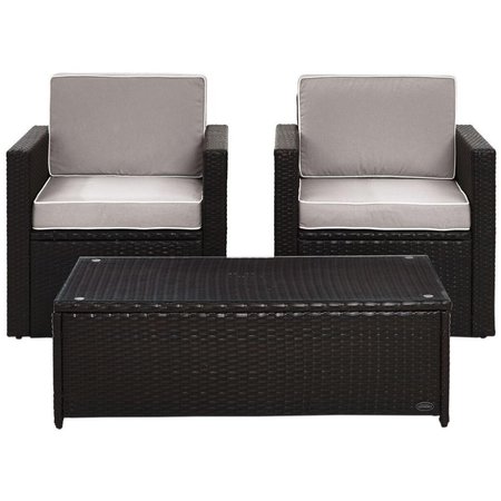 VERANDA Palm Harbor  Outdoor Wicker Conversation Set with Grey Cushions - Brown, 3PK VE374319